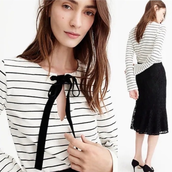 J. Crew Tops - J Crew Women’s Medium Velvet Tie-Front Stripe Long Sleeve Top